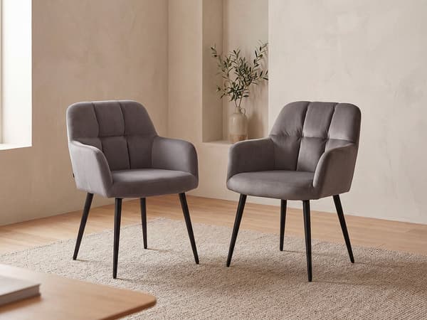 Vente-unique - Set med 2 stolar med armstöd - Sammet och metall - Grå - PEGA