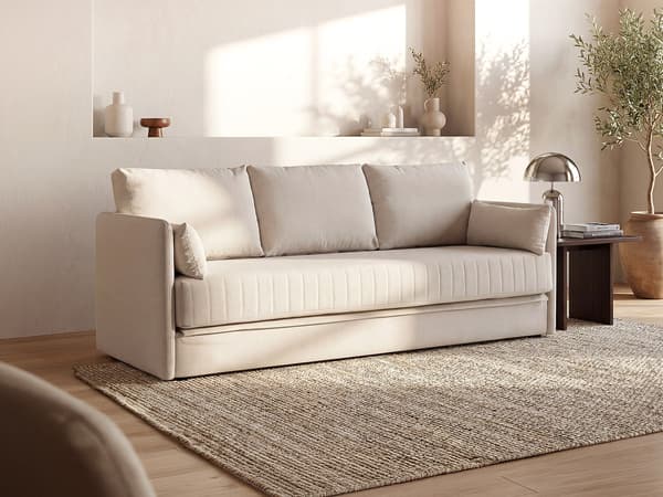 Vente-unique - 3-sits bäddsoffa i beige tyg GRECCO