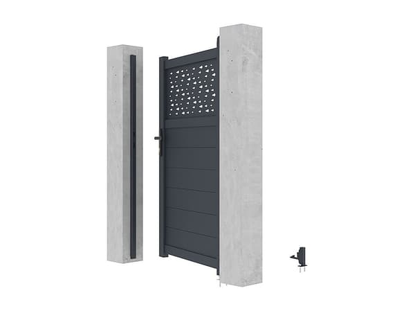 Vente-unique - Svängande aluminiumgrind, halvt solid med mönster B103 x H166 cm antracit - BAZIO