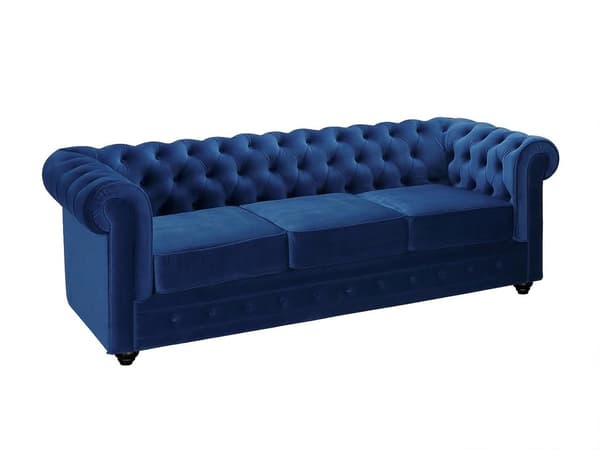 Vente-unique - 3-sitssoffa CHESTERFIELD - Kungsblå sammet