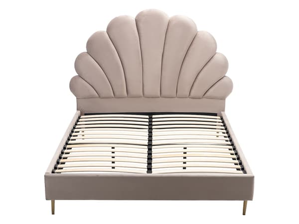 Vente-unique - Snäckformad säng 160 x 200 cm - Sammet - Beige - LIVAYA