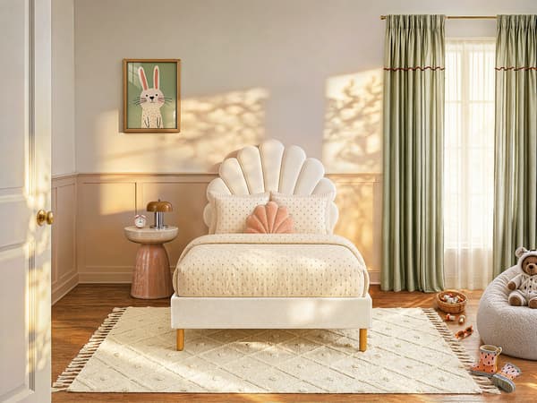 Vente-unique - Snäckformad säng 90 x 190 cm - Sammet - Vit - MOANA