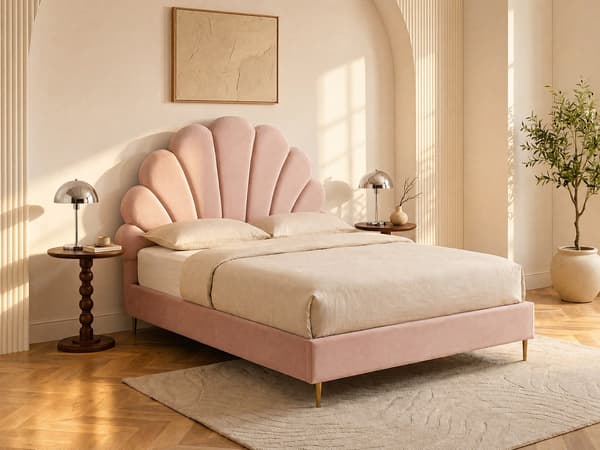 Vente-unique - Snäckformad säng 140 × 190 cm rosa sammet LIVAYA