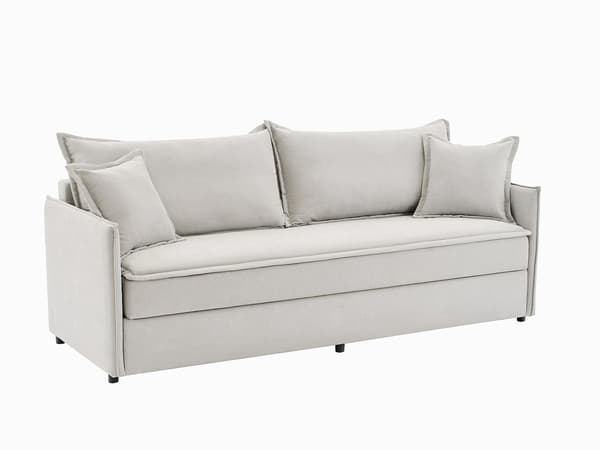 Vente-unique - SERABA 3-sits bäddsoffa i beige tyg med memoryskumsits