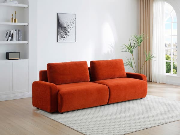 Vente-unique - YOKIRA 4-sits bäddsoffa i terrakotta chenilletyg