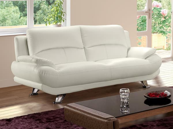Vente-unique - 3-sits soffa i läderimitation MUSKO - Elfenbensvit