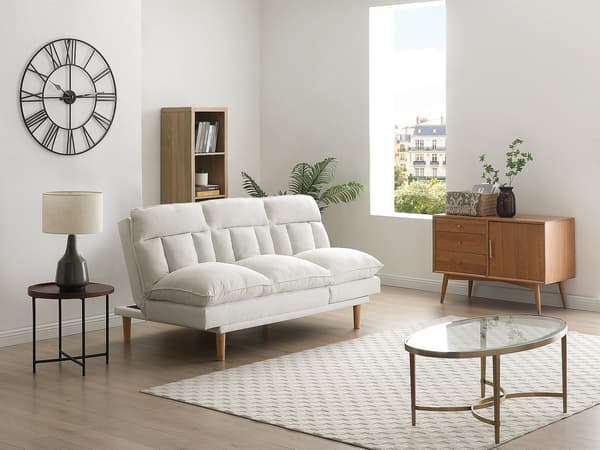 Vente-unique - Fällbar 3-sits bäddsoffa i beige tyg PALOBU