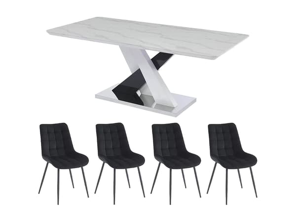 Vente-unique - EVAELA bord och 4 OLLUA stolar - Vitt och svart