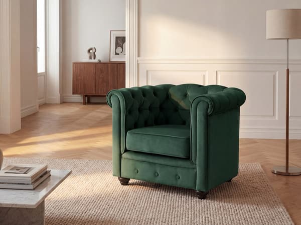 Vente-unique - Fåtölj CHESTERFIELD - Grön sammet
