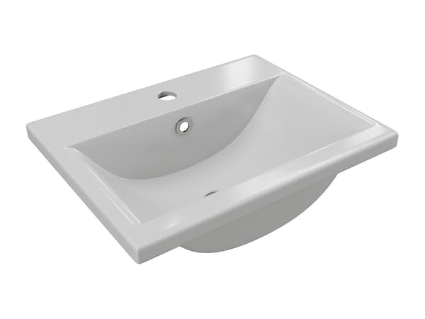 Vente-unique - Halvinbyggd rektangulär badrumstvättställ i keramik - L51,5 cm - Vit - YASMAC II