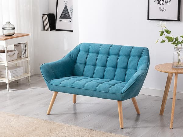 Vente-unique - 2-sits soffa i blått tyg CASERTA