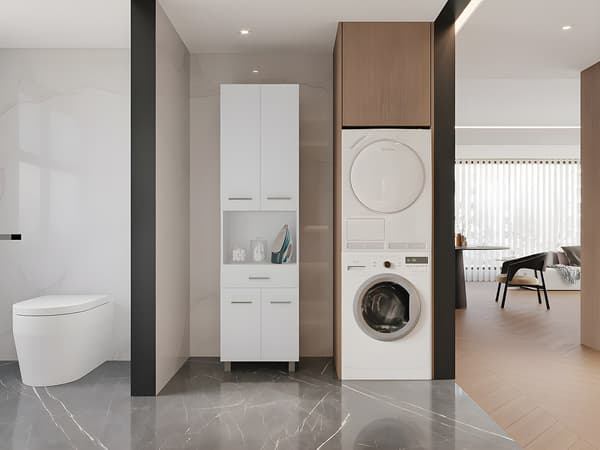 Vente-unique - Fristående badrumsskåp - 180 cm - Vit - MINELA
