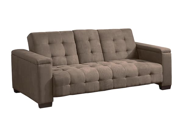 Vente-unique - 3-sits bäddsoffa i mikrofiber DEVONSHIRE med nedfällbart mittbricka - Brun