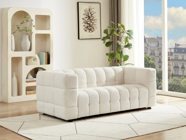 Vente-unique - 2-sitssoffa i elfenbensvit bouclé-tyg LERICI