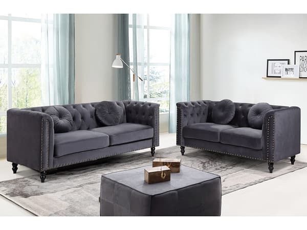 Vente-unique - 2-sits soffa i sammet - Mörkgrå - TURNER