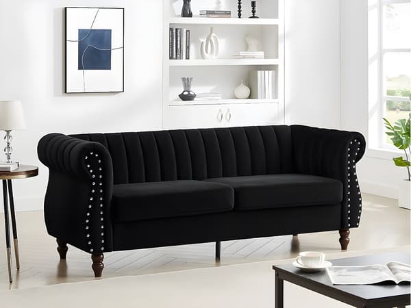 Vente-unique - 3-sitsig chesterfieldsoffa i sammet - TRUMBO - Svart