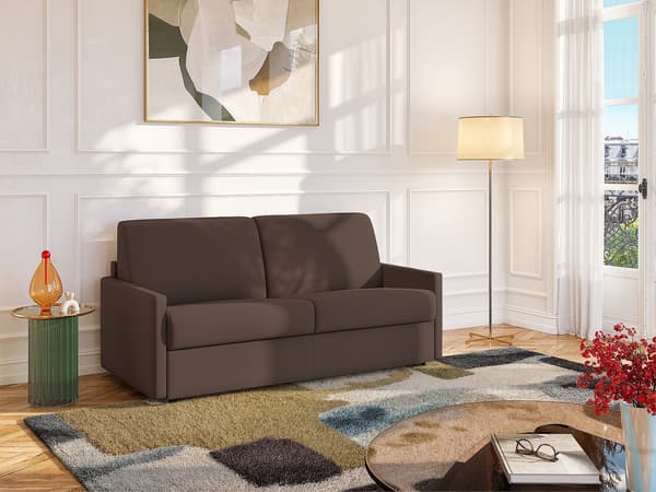 Vente-unique - 4-sits bäddsoffa express i brunt tyg – Sovbredd 160 cm – Madrass 18 cm CALIFE