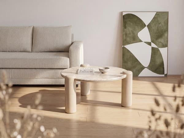 Vente-unique - Soffbord i marmor och MDF - Beige - NARODI