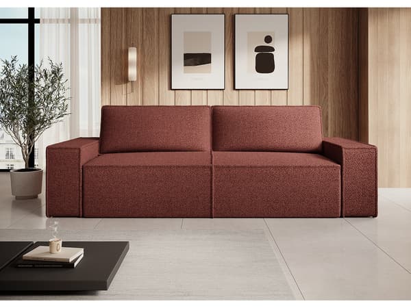 Vente-unique - 4-sitssoffa bäddsoffa i vinröd chenille AMELIA