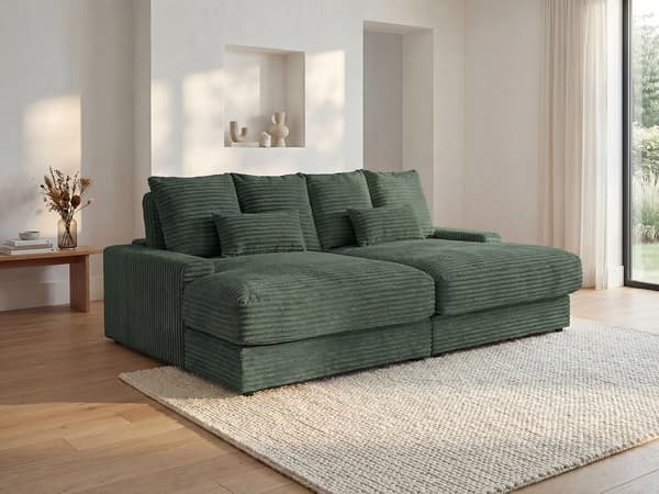 Vente-unique - 3-sitssoffa mörkgrön bred ribbad manchester med djup sittplats CALAZO