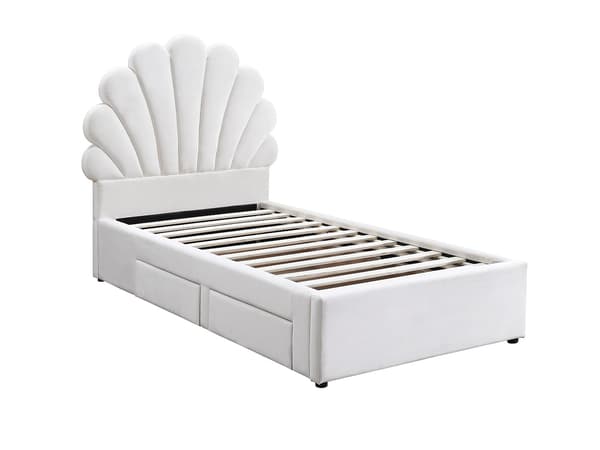 Vente-unique - Snäcksäng 90 x 190 cm med 2 lådor - Sammet - Vit - MOANA