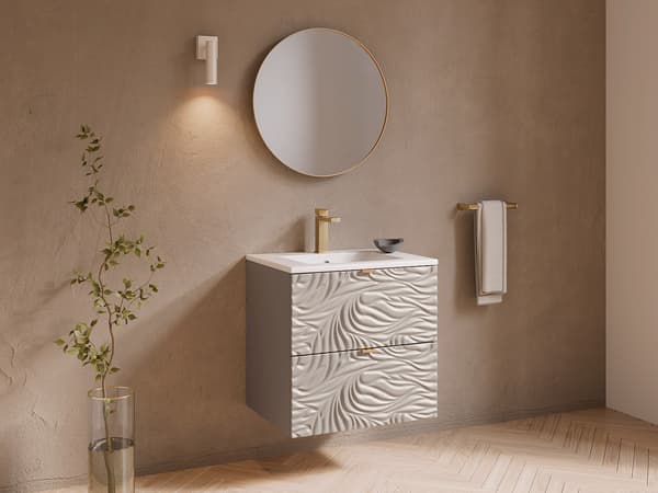 Vente-unique - Texturerad väggmonterad kommod för tvättställ - Beige - 60 cm - RINAREL
