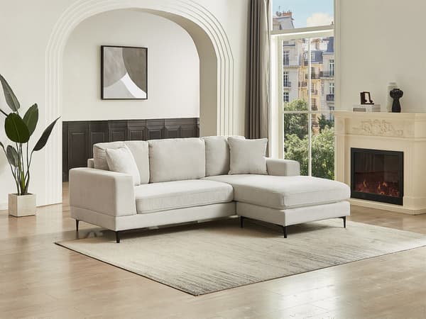 Vente-unique - Vändbar hörnsoffa i beige texturerat tyg JAMOLO