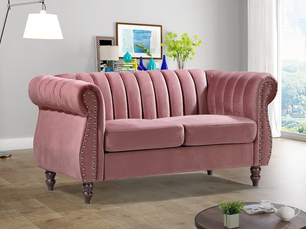 Vente-unique - 2-sits chesterfieldsoffa i sammet TRUMBO - Gammalrosa