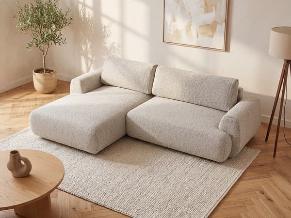 Vente-unique - Vänstervändvänd bäddsoffa i ljusgrått melerat tyg MONELIA