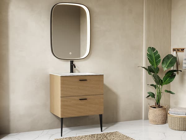 Vente-unique - Rektangulär upplyst badrumsspegel med imskydd och touchknapp - Matt svart ram - 60 x 80 cm - RISOLINA