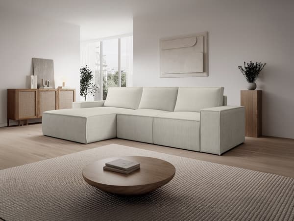 Vente-unique - Stor bäddsoffa vänsterställd beige manchester AMELIA