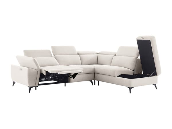 Vente-unique - Högervänd hörnsoffa med elektrisk recliner i beige melerade tyget CADILO