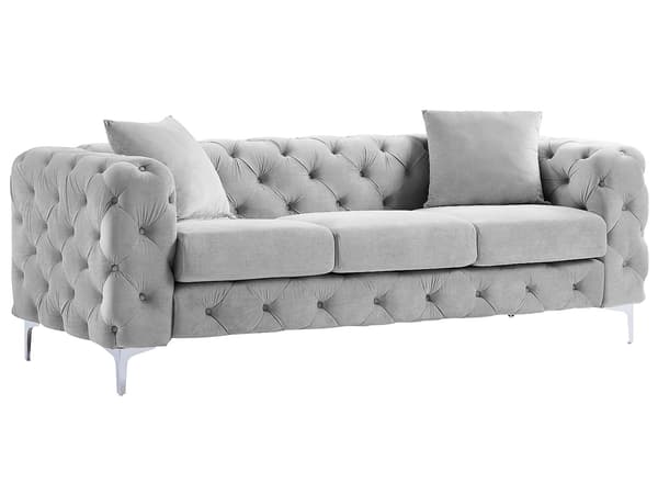 Vente-unique - EDWINA 3-sits soffa och fåtölj i ljusgrå sammet