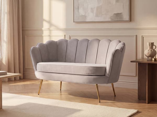 Vente-unique - Snäckformad 2-sitssoffa taupe sammet DANDELION