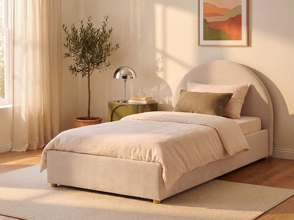 Vente-unique - Säng med förvaring 90 x 190 cm - Manchester - Beige - LIRIMO