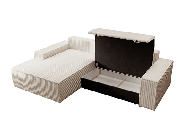 Vente-unique - Vänstervändvänd bäddsoffa i beige manchester med breda ränder AMELIA