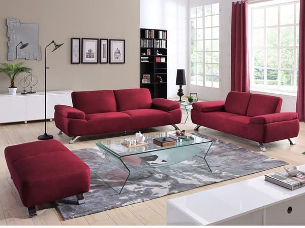 Vente-unique - Soffa 3 platser i mikrofiber - Röd POLKA
