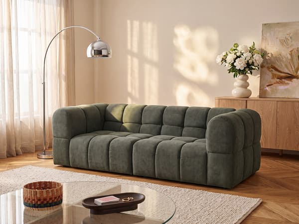 Vente-unique - Soffa 3 platser i texturerat tyg - Khaki RIMALO