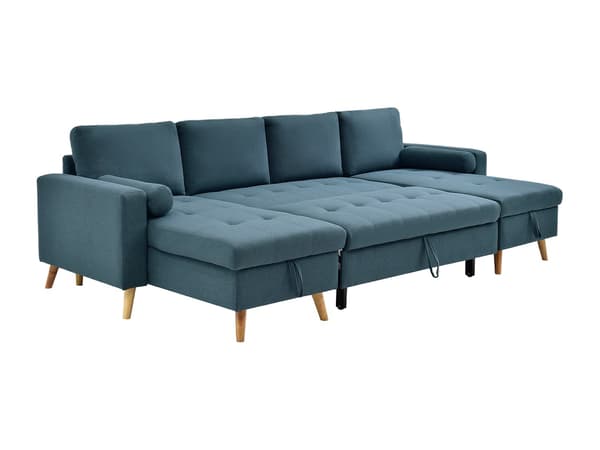 Vente-unique - Panorama hörnbäddsoffa i ankmörkt blått tyg KORI