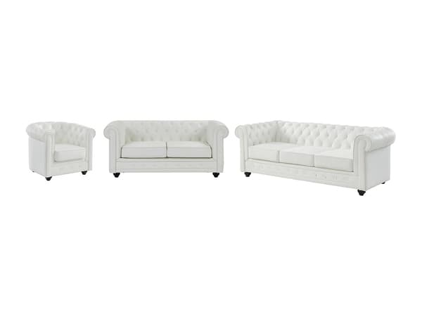 Vente-unique - 3-sits, 2-sits soffa och fåtölj i läderimitation CHESTERFIELD - Vit