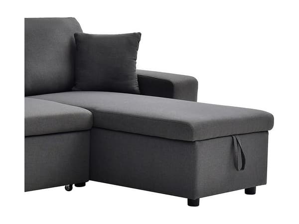 Vente-unique - Panorama-bäddsoffa med förvaring och sittpuffar i antracitgrått tyg SELIM