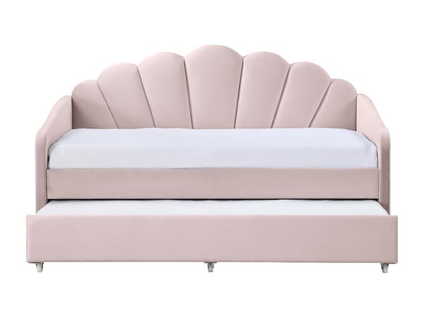 Vente-unique - Utdragbar snäckformad säng  2 × 90 × 190 cm i rosa sammet ELUSIA