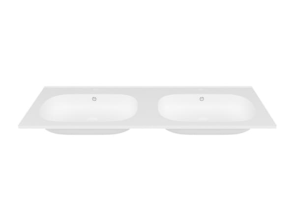 Vente-unique - Dubbelt infällbart handfat i stenmönstrad resin - Vit - L120 x b46 cm - ATIWA