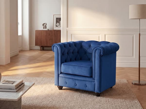 Vente-unique - Fåtölj CHESTERFIELD - Kungsblå sammet