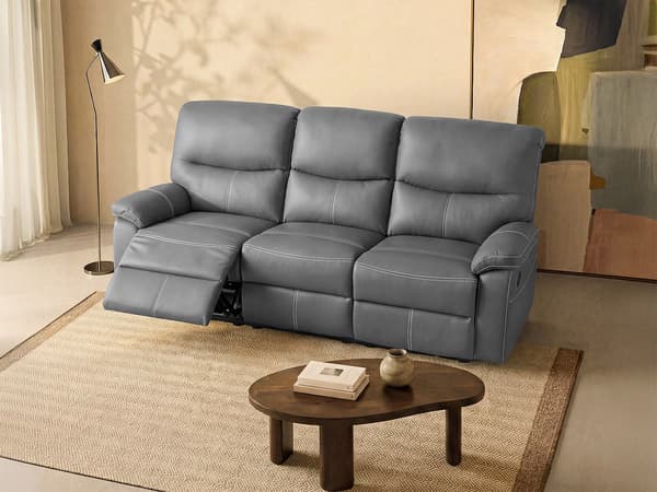 Vente-unique - 3-sits reclinersoffa grått konstläder CANBY