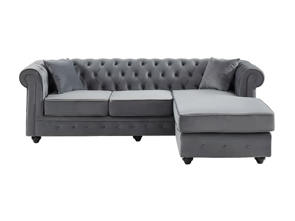 Vente-unique - Vändbar chesterfield-hörnsoffa TOLEDO i sammet - mörkgrå