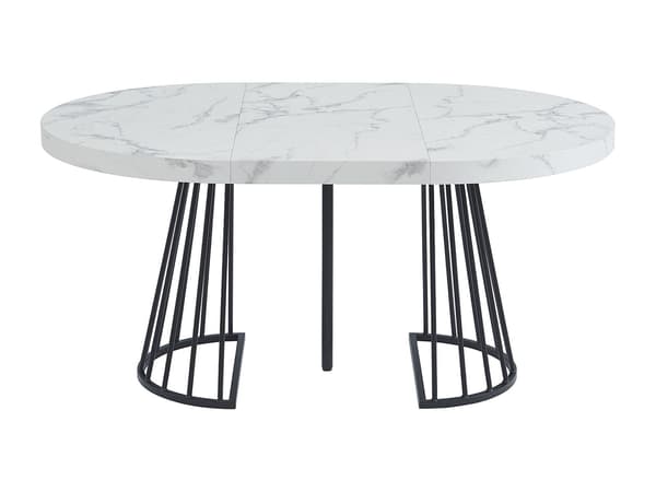 Vente-unique - FIRELA bord och 4 GULSUN stolar - Vit och beige marmoreffekt