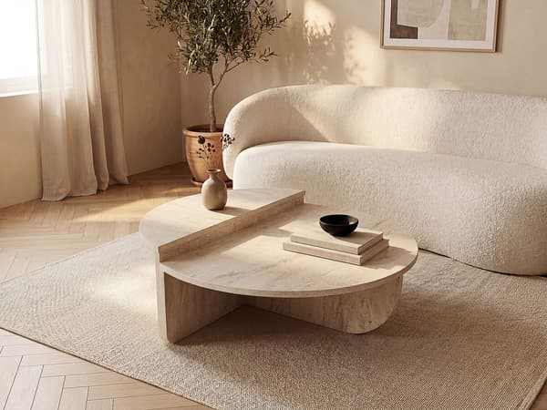 Vente-unique - Set med 2 soffbord i beige travertineffekt ALOEVA