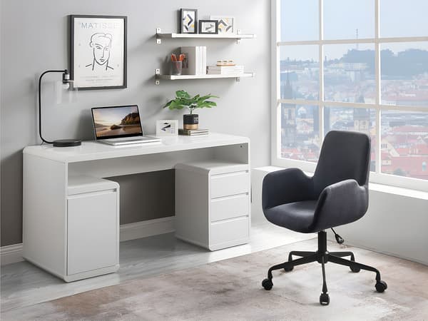 Vente-unique - Skrivbord med förvaring i vitlackerad MDF SERGUEI