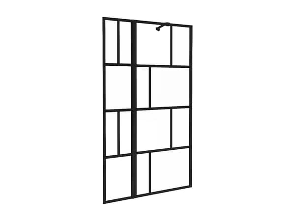 Vente-unique - Svängbar duschvägg i mattsvart med industriell  panel 100 × 140 cm OBELINI